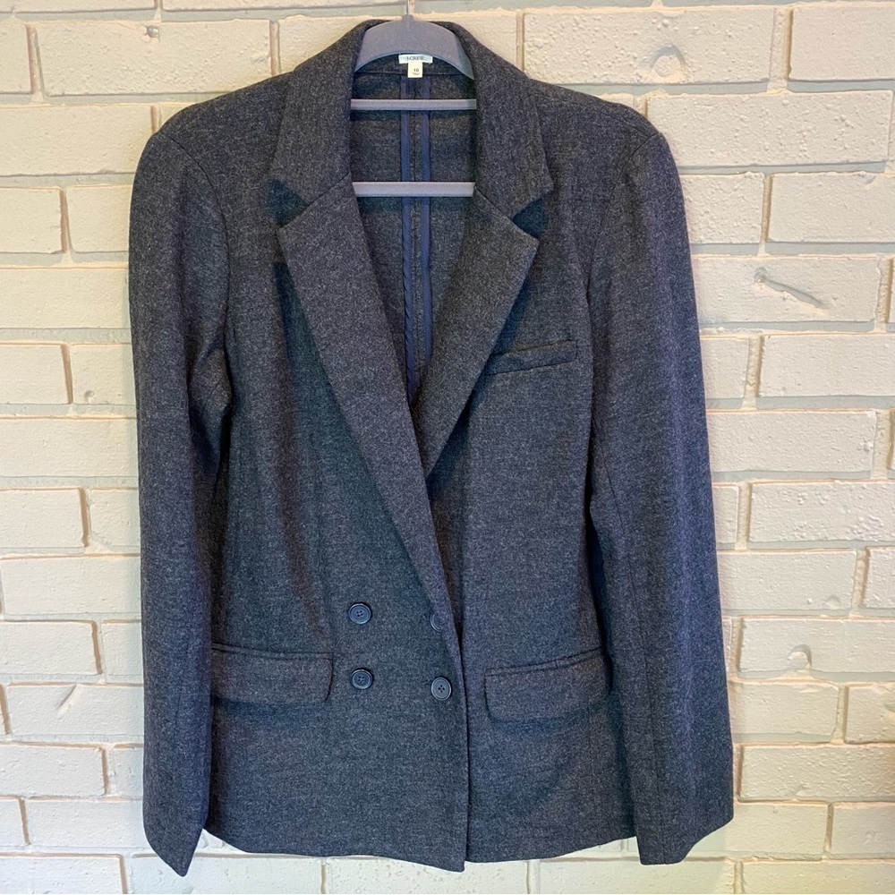 J. Crew Women’s Gray Double Breasted 100% Wool Blazer Jacket Pockets Size 10